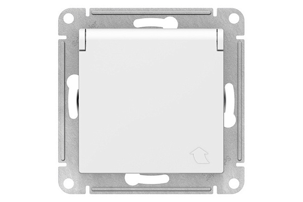 Розетка ATLASDESIGN с/з со шторками с крышкой 16А IP20 механизм белый (ATN000146) (194)