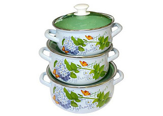 Набор эмал. посуды ГОРТЕНЗИЯ-ЭКСТРА пр-во ООО "КМК" (2л;3л;4л)