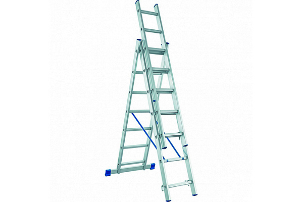 Лестница алюминиевая 3х10 ступеней трехсекционная СИБРТЕХ h=2,79/5,78м, до 150кг (97820)