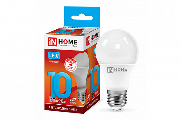 Лампа светодиодная IN HOME LED-A60-VC 10Вт 230В Е27 4000К 950Лм (211)