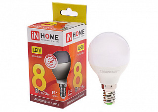 Лампа светодиодная IN HOME LED-ШАР-VC 8Вт 230В Е14 3000К 720Лм (549)