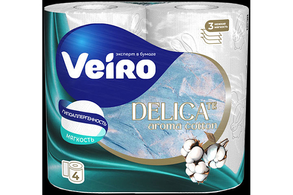 Туалетная бумага VEIRO 3-х слойная 4 рулона delicate aroma cotton (1/10)