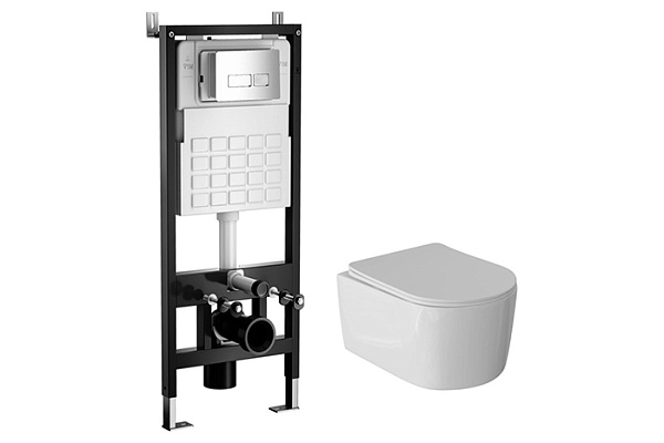 Комплект WAVE Система инсталляции МЕХАНИКА+унитаз "SOLO"+прямоугольная кнопка V3 хром