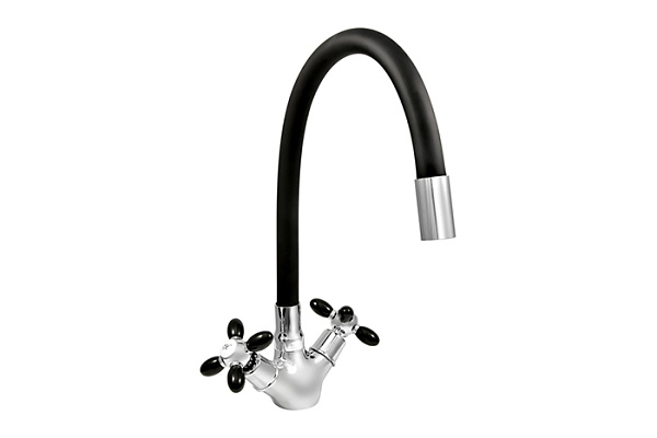 Смеситель для кухни Juguni (Излив-гибкий 23см, цвет-черный, Гайка, Кран-букса) 139