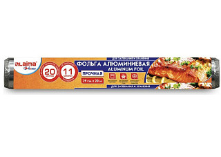 Фольга пищевая алюминиевая прочная, 29 см х 20 м, толщина 11 мкм, ЛАЙМА (607803)(732)