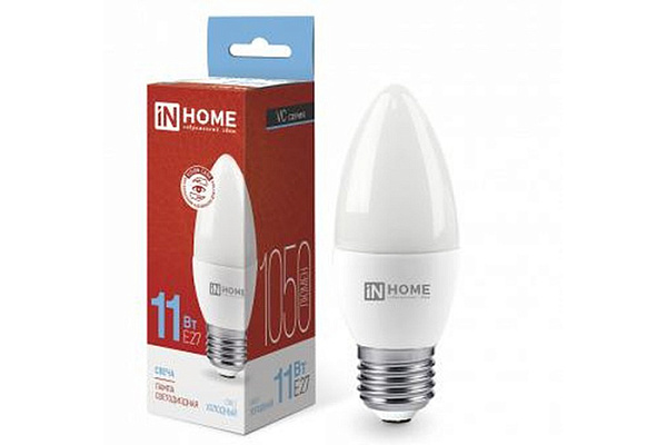 Лампа светодиодная IN HOME LED-СВЕЧА-VC 11Вт 230В Е27 6500К 1050Лм (868)