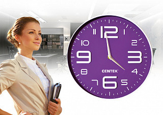 Часы настенные Centek СТ-7101 (фиолетовый) d=30см.плавный ход, объемные цифры