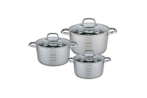 Набор кастрюль нержавеющая сталь BEKKER PREMIUM 6 предметов (7,5/9,5/11,5л) (BK-1634)