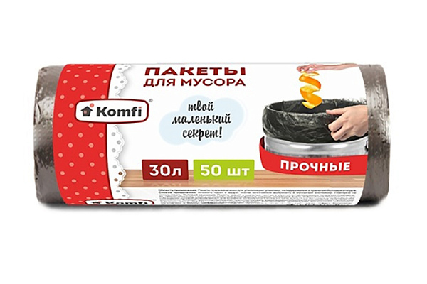 Мешки для мусора KOMFI ПНД 30л 7мкм в рулоне черные 50шт PM350BL (1/50)