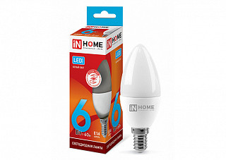 Лампа светодиодная IN HOME LED-СВЕЧА-VC 6Вт 230В Е14 4000К 540Лм (396)