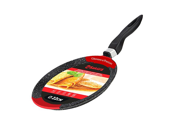 Сковорода блинная d=22см Мрамор литая черная SAKURA (SA-FB01-22) (493)