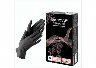Перчатки виниловые BENOVY одноразовые черные в коробке L/50пар (123)