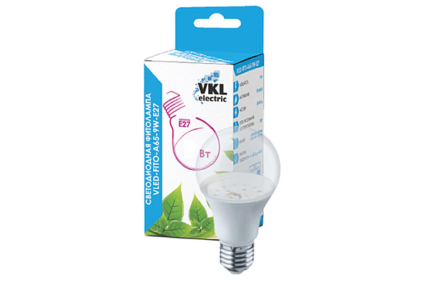 Лампа светодиодная VLED-FITO-A65-10W-E27 220V пластик VKL electric (348)