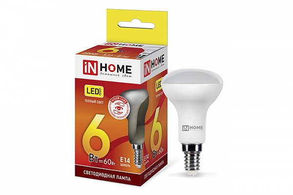 Лампа светодиодная IN HOME LED-R50-VC 6Вт 230В Е14 3000К 525Лм (240)