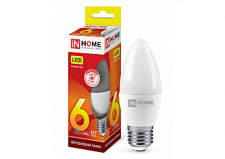 Лампа светодиодная IN HOME LED-СВЕЧА-VC 6Вт 230В Е27 3000К 540Лм (402)