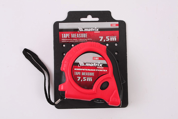 Рулетка MATRIX Rubber 7,5м х 25мм обрезин. 31001 (1/50)
