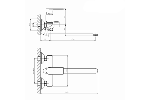 Смеситель для ванны и раковины 35k MIXLINE ML26-02  Life (Латунь,Длина излива 27см,Картридж 35мм)
