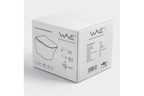 Унитаз подвесной безободковый WAVE SOLO сид. дюропласт, м/л, быстр, БЕЛЫЙ глянец (L)