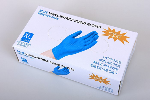 Перчатки нитровиниловые Wally plastiс голубой в коробке XL/100шт