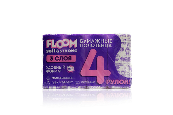 Полотенца бумажные Floom 3-х слойные 4 рулона (770)