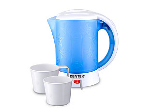 Чайник дорожный Centek CT-0054 (синий/белый) 600мл, 600Вт, ДОРОЖНЫЙ ЧАЙНИК + 2 ЧАШКИ + 2 ЛОЖКИ