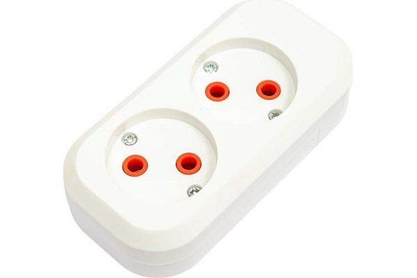 Колодка розеточная TDM 2 гнезда 2П б/з 10А 250В белая серии "Народная" (1806-0413)