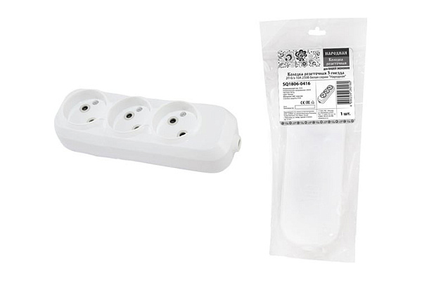 Колодка розеточная TDM 3 гнезда 2П б/з 10А 250В белая серии "Народная" К3-2000 (1806-0416)