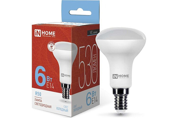Лампа светодиодная IN HOME LED-R50-VC 6Вт 230В Е14 6500К 530Лм 10/100 (1156)