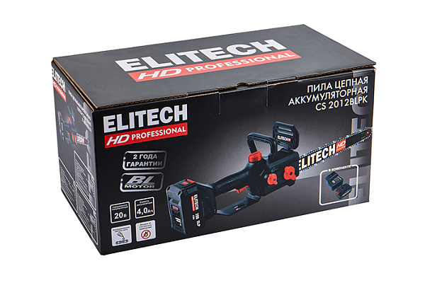 Пила цепная аккум. ELITECH HD CS 2012BLPK (б/щ, 20В, 1х4Ач, шина 30см, 1/4", 1,1мм) E1611.026.01