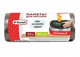 Мешки для мусора ПНД 30л.черные, 7мкм, в рулоне 50шт./50 Komfi (PM350BL)