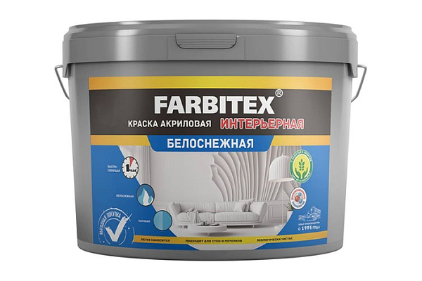 Краска акриловая FARBITEX интерьерная белоснежная (25 кг) 