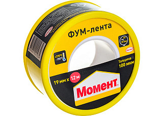 МОМЕНТ ФУМ-лента Уплотнительная Лента тефлоновая Рулон в шоу-боксе Белый 20 м х 19 мм, 3049500
