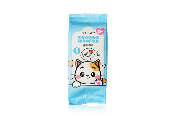 Салфетки влажные DELICARE mini детские кот-единорог 8шт