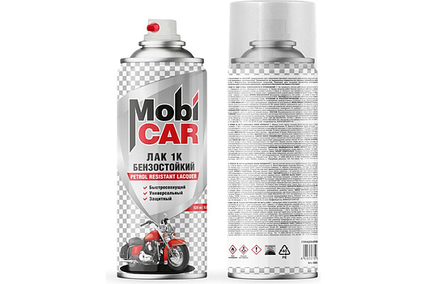 Автолак бензостойкий MobiCAR 1K аэрозольный бесцветный глянцевый 520мл