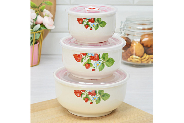 Набор салатников BEKKER из 3 предметов с крышками (BK-5153)