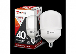 Лампа светодиодная IN HOME LED-HP-PRO 40Вт 230В Е27 с адаптером E40 6500К 3800Лм (101)
