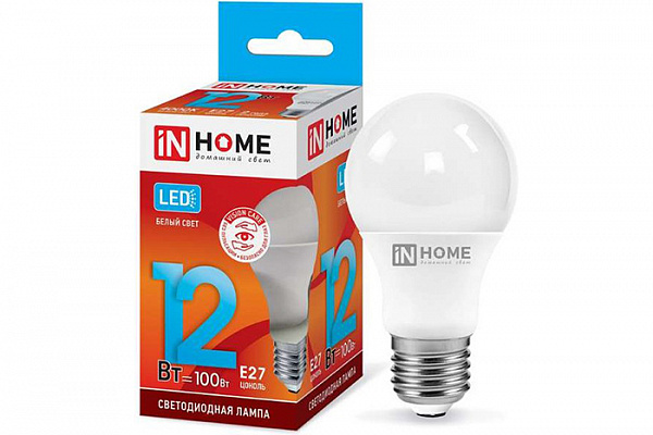 Лампа светодиодная IN HOME LED-A60-VC 12Вт 230В Е27 4000К 1140Лм (242)
