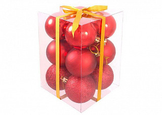 Набор шаров 6 см, 12 шт., цвет: красный (мат, глянец, блеск) PB6-12SMB-R арт.101860