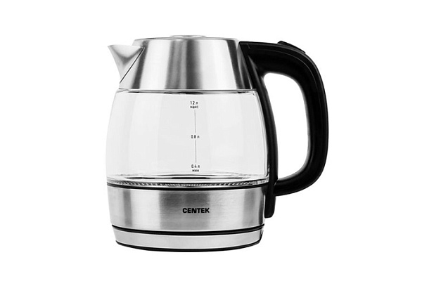 Чайник Centek CT-0018 стекло 1,2л, 1600Вт, внутр.LED подсветка, защита от вкл б/воды, сьемная крышка