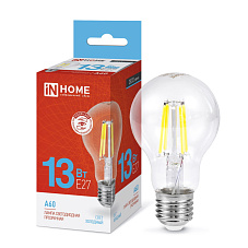 Лампа светодиодная IN HOME LED-A60-deco 13Вт 230В Е27 6500К 1370Лм прозрачная (628)