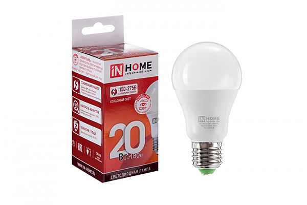 Лампа светодиодная IN HOME LED-A60-VC 20Вт 230В Е27 6500К 1800Лм (310)