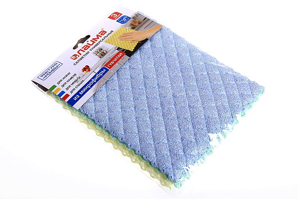 Салфетки универсальные ЛАЙМА КОМПЛЕКТ 3шт, 17х20см, микрофибра губчатая, 3 слоя, ромбы 606657