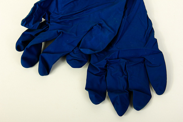 Перчатки латексные A.D.M. прочные неопудренные синие L/50шт/25пар HR003G (093)