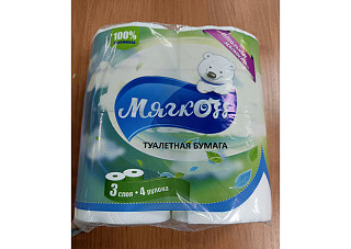 Туалетная бумага МЯГКOFF 3-х слойная 17,28м 4 рулона белый