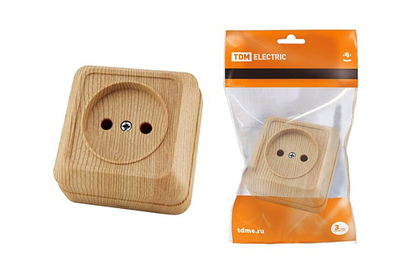 Розетка TDM "Ладога" 2П открытой установки IP20 10А 250В (керамика) сосна (1801-0410)