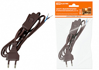 Шнур с выключателем и плоской вилкой TDM ШУ01В ШВВП 2х0,75мм2 2м. коричневый "ЭКО" (1305-0006)