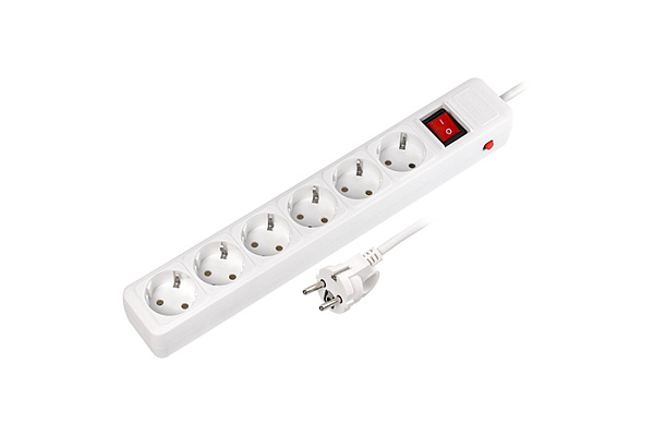 Сетевой фильтр 16А, 3500 Вт, 6 гн, 1,8м. без з/ш, с з/к, ПВС 3x1.0 мм², белый (SBSP-6-18-W)(655)