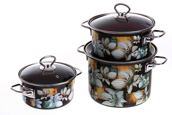 Набор эмал.посуды АДЕЛЬ-5-1-ЭЛИТ 1,9/2,5/5л.стек.крышки г.Керчь