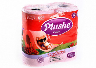 Туалетная бумага Plushe Classic 4 рулона 2 слоя 18м Клубника 0232