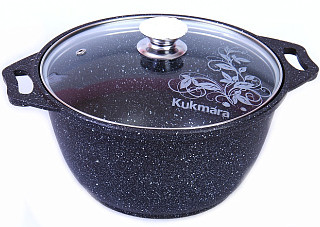 Кастрюля антиприг. покрытие, стекл. крышка (тёмный мрамор) г.Кукмор 3,0л (кмт32а)